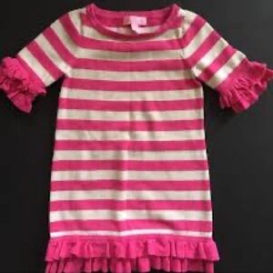 EUC. Sz MED (6-7) Lilly Pulitzer Hot Pink & Metallic White Stripe Sweater Dress